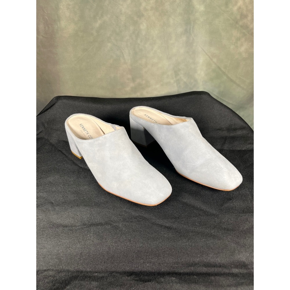 Kenneth Cole New York Light Blue Suede Block Heel Square Toe Mules Womens 8M